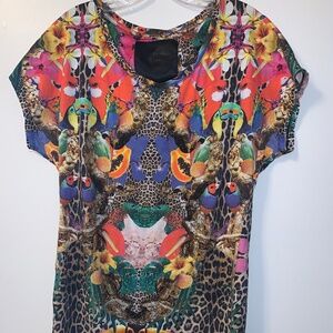 Philipp Plein Tropical Metallic Beaded Bling S/S Top, L